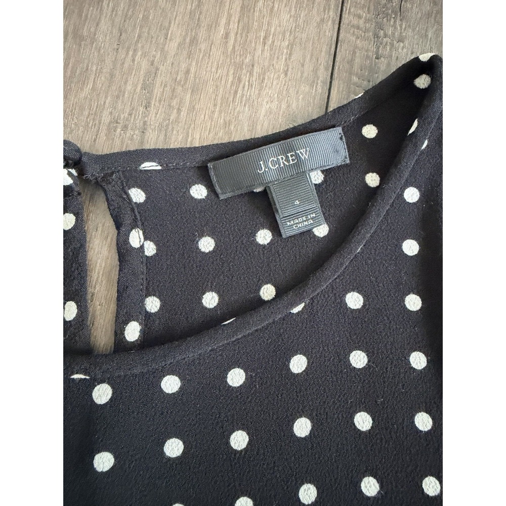 J. Crew Women's Black White Polka Dot Blouse Size 4 Long Sleeve Professional - Picture 2 of 6